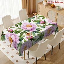 1/20pcs Pink Peony Floral Pattern Polyester Tablecloth, Woven, Suitable For Picnic, Camping, Wedding, Birthday, Buffet, Spring Home Decor - Multicolor - View 14