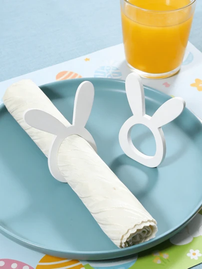 4-12pcs Easter Napkin Rings, Wooden Rabbit Napkin Rings, Handmade White Rabbit Napkin Ring Holders, Wooden Rabbit Ear Set Farmhouse Napkin Rings For Easter Decoration, Dinner, Wedding, Party