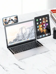 1pc Adjustable Aluminum Laptop Stand With Magnetic Phone Holder - Ultra Thin Foldable Side Clip, Compatible With IPhone And All Phones, Portable Computer Extension Stand - Multicolor - View 3