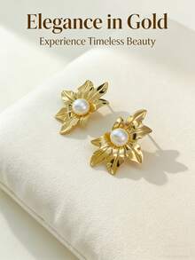 女士大号几何珍珠吊坠耳环 - 波西米亚枫叶心形吊坠耳环 - 夸张金属层叠几何耳环 - 女款 - 彩色 - 查看 3