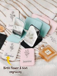 1Pc Custom Personalized Bridesmaid Makeup Mirror, Pocket Foldable Mirror,PU Leather Compact Mirror,Birth Flower Mirror,Bridesmaid Gifts, Bachelorette Party Favors,Travel Necessities, Ideal Gift For Women,Girlfriend,Mom,Friends,Daughter,Ideal For Christmas,Anniversary, Birthdays, Mother's Day,Valentine's Day, Bridal Showers,Weddings,New Year - Multi-color - Thickened Lenses - View 2