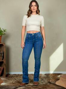 Women's American Style Jeans, Flare, Texas, High-Rise - 淺藍色 - 查看 4