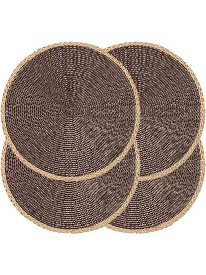 15-Inch Round Brown Woven Placemat Set (4/6pcs), Washable, Wipe Clean, Heat Resistant, Suitable For Holiday Parties, Indoor & Outdoor Daily Use