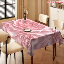 1/20pcs Tablecloth, Pink Rose Pattern, Polyester Fabric, Woven, Elegant Floral Design, Suitable For Picnic, Camping, Wedding, Birthday, Buffet, Spring Home Decor - Multicolor - View 5