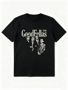 Camiseta gráfica  1990 para hombres - Camiseta casual de verano negra con estampado blanco, cuello redondo, manga corta, mezcla de poliéster ligera para atuendo casual - Negro - Ver 6