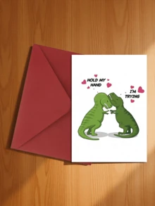 1pc Cartoon Dinosaur, Penguin, Cat, Puppy, Bear Pattern "Hold My Hand, I'm Trying" Greeting Card With Envelope, Conveys Love And Their Positive Influence. Valentine's Day And Anniversary Card To Express Gratitude And Appreciation For Each Other's Companionship. - Style 1 - View 4
