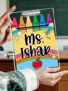 Quadro branco personalizado para professores (1-2 unidades), com nome do professor, material escolar e decoração de sala de aula para as festas de fim de ano, disponível em 3 tamanhos, presente ideal para professores iniciantes e veteranos, alunos e pais, especialmente indicado para o período de volta às aulas. - Multicolorido - Ver 5