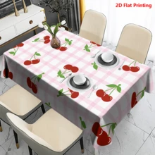 1/20pcs Cherry Pattern Pink Plaid Tablecloth, Polyester Fabric, Woven, Suitable For Picnic, Camping, Wedding, Birthday, Buffet Restaurant And Spring Home Decor - Multicolor - View 2