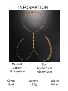 1pc Minimalist Hollow Heart Criss-Cross Chest Chain Accessory, Fashion Personalized Arrow Heart Body Chain - Gold - View 6