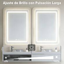 Espejo de baño táctil inteligente cuadrado led, con una tecla táctil de un clic, puede ajustar libremente el brillo, tres tipos de control de temperatura de color y función inteligente de prevención y eliminación de niebla, 70 * 50 cm, montado en la pared, se puede colocar verticalmente o horizontalmente, adecuado para duchas, dormitorios, cosmetos - Blanco - Ver 6