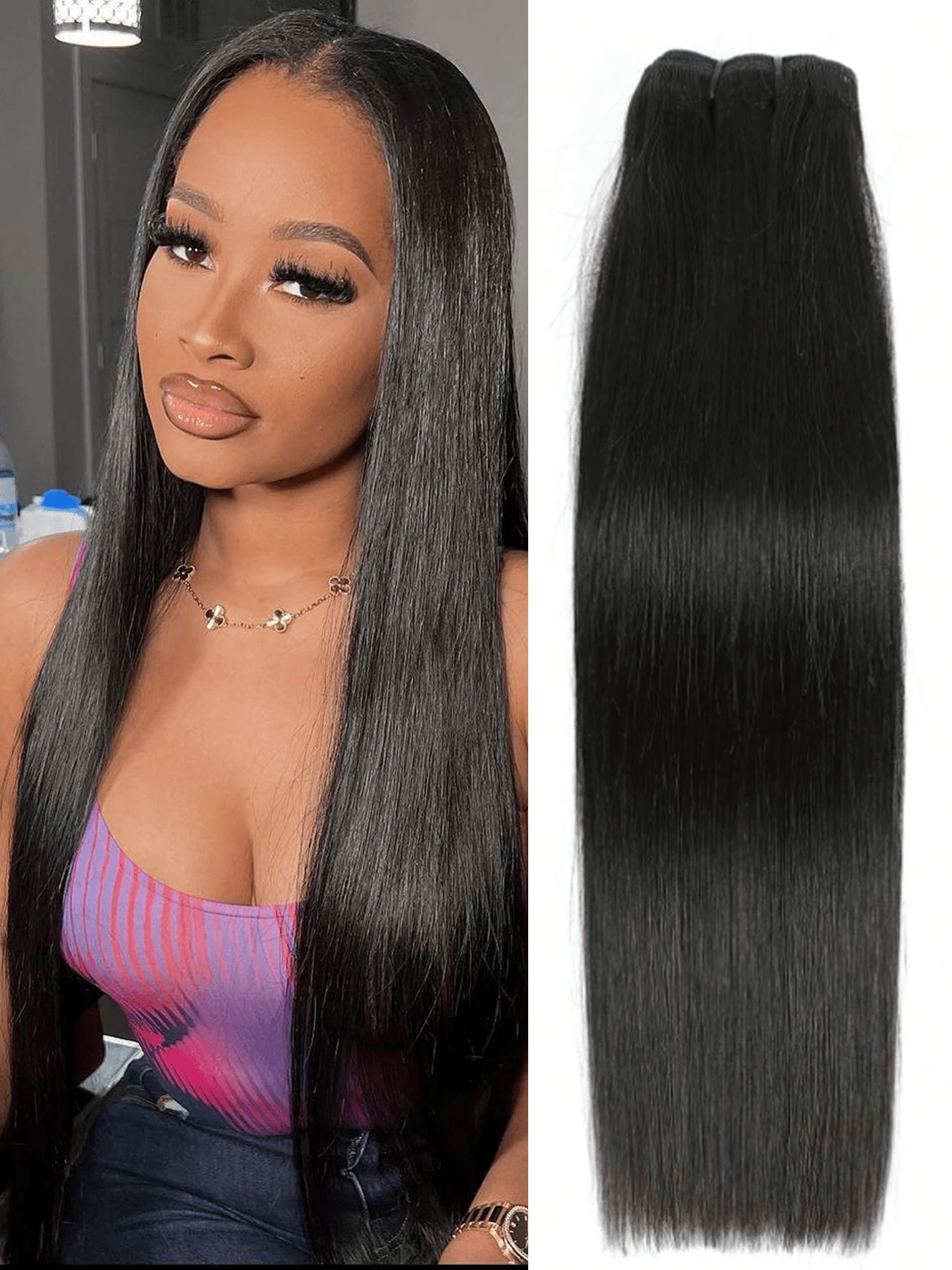 15A 超强双拉真人发束 1 束 18 20 22 24 英寸直发 100% 真人发 未经加工 巴西 Remy 处女发 接发 快速编织 自然黑 女性专用