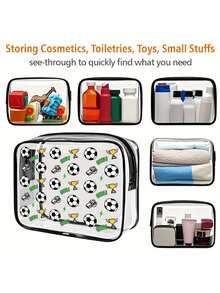 Football Themed PVC Cosmetic Bag, Unisex Transparent Travel Toiletry Organizer, Essential For Beach & Bathroom - Multicolor - View 3