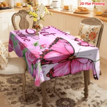 1/20pcs Pink Butterfly Rose Pattern Tablecloth, Warm Home Design, Made Of Polyester Fabric, Woven, Suitable For Picnic, Camping, Wedding, Birthday, Buffet, Spring Decoration And Home Decor - MultiWarna - View 17