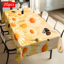 1/20pcs Tablecloth Set, Daisy And Bee Pattern, Spring Theme, Made Of Polyester Fabric, Woven, Suitable For Picnic, Camping, Wedding, Birthday, Buffet, Home Decor - Multicolor - View 11