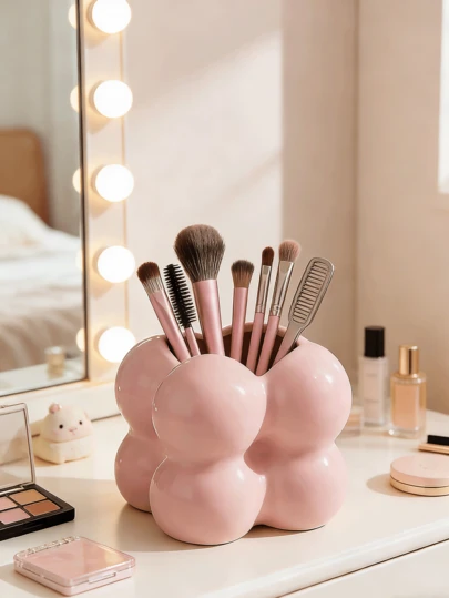 1 件装高端甜甜圈造型北欧风梳妆台收纳盒及刷架，化妆刷架，梳子和粉刷收纳盒，高性能多功能大容量笔筒，适用于办公室、家居装饰和收纳空间。
