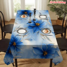1/20 piezas Mantel de poliéster con patrón floral azul, tejido, adecuado para picnic, camping, boda, cumpleaños, buffet de restaurante, decoración del hogar de primavera - Multicolor - Ver 12