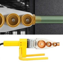 Soldadora termofusión PPR/PE 110V EE.UU., rápida y eficiente para tuberías plásticas, ideal para hogar y obras, fácil uso DIY, incluye 6 boquillas y tijera, fabricada en aleación aluminio y plástico resistente al calor, estructura estable y duradera, conexiones selladas herméticas, incl. máquina termofusión amarilla, cable 0.9m, 6 moldes grandes dorados, soporte amarillo, cuchilla, caja amarilla, 4 tornillos hexagonales y llave. - Tipo de Enchufe B USA (110-127V) - Ver 1