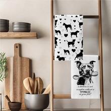 2pcs Simple Black & White Pitbull Holding Spoon Pattern Kitchen Towels, Soft Polyester Material Dish Cloths, Suitable For Kitchen Decor, Cleaning, Holiday Party Decoration, Kitchen & Bathroom Essentials, Home Decor, Housewarming Gift - Multicolor - View 8
