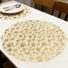 60pcs/120pcs Star And Cute Footprint Pattern, Gold Foil Round Disposable Placemats, Suitable For Wedding Celebration, Birthday Party, Graduation Ceremony, Holiday Home Decor, Indoor And Outdoor Dining, Tabletop Protection, Kitchen Dining Table Decor, Holiday Decoration, Tableware Accessories - Gold - View 9