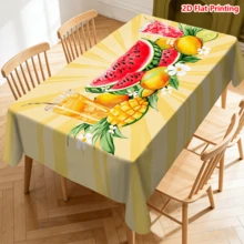 1/20pcs Tablecloth Set, Featuring Vibrant Summer Fruits (Watermelon, Mango, Pineapple) And Tropical Drinks, Accented With Flowers, On A Yellow Sunburst Background, Suitable For Picnics, Camping, Weddings, Birthdays, Buffets, And Spring Home Decor. - Multicolor - View 2