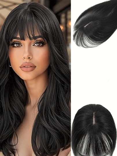 真人发片 - 轻盈隐形夹式假发片，适合头发稀疏的女性，增加发量遮盖白发，蓬松高顶，轻薄无痕。