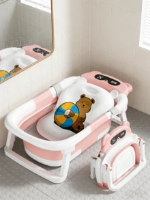 Senmeo 1PC Collapsible Baby Bathtub With Soft Cushion & Thermometer - Portable Travel Infant Tub For Newborn To Toddler (0-36 Months) - Non-Slip, Durable & Includes Floating Pad - 粉色 - 查看 1
