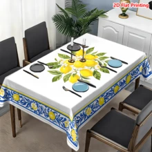 1/20 piezas Mantel con estampado floral de limón, con ribete azul y amarillo, adecuado para picnic, camping, boda, cumpleaños, bufé, decoración de primavera y decoración del hogar - Multicolor - Ver 17