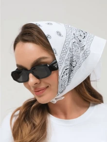 1pc Colorful Cashew Flower Pattern Headband, Sports/Yoga Sweat Absorbent Bandana, Unisex Large Head Wrap - White - View 5