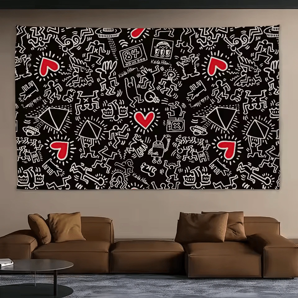 6 Funny Art Keiths Harings Tapestry Background Hanging Cloth Bedroom Room Decor Aesthetic Tapestry Wall Party - Main Image Color - View 1