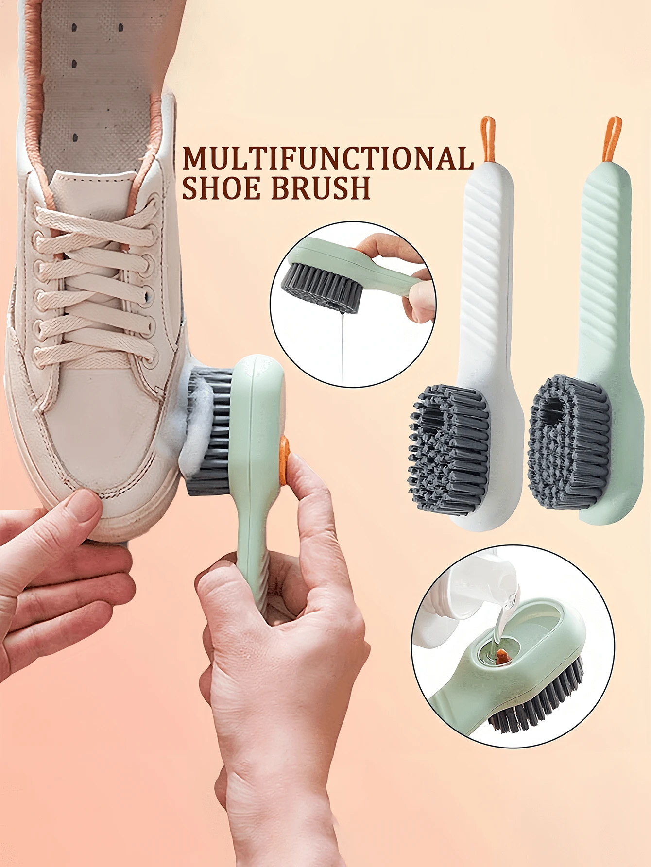 2-In-1 Multi-Function Cleaning Brush/Shoe Brush, 2-In-1 Multi-Function Cleaning Brush With Soap Dispenser, New Upgraded Drawer-Style Shoe Cleaning Brush, Press-Type Cleaning Brush, Long Handle Shoe Brush, Home Decor, Valentine's Day Bathroom Decor