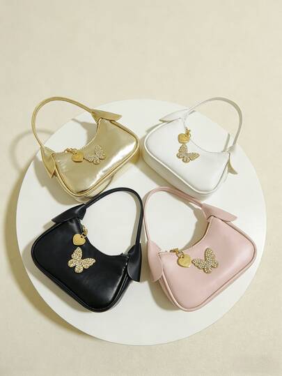 Girls' Pearl Butterfly Handbag, Spring/Autumn New Fashion Bag, Little Girl Stylish Small Bag, Princess Bag, Girls' Coin Purse, Fashionable Mini Bag, Super Cute Tote Bag, Christmas Gift, Birthday Present, Candy Bag, Lipstick Bag, Personalized Small Bag, Snack Bag For Shopping, Accessory Pouch, Bag, Runway Bag