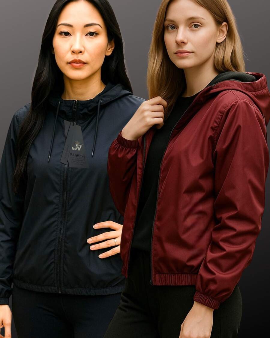 Kit Of 2 Lightweight Women's Windbreaker Jackets Ideal For Physical Activity (Walking, Running And Going To The Gym) - 黑與酒 - 查看 1