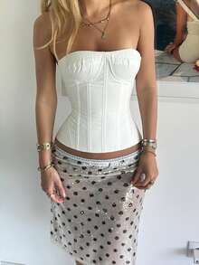 Chân váy nữ màu trắng chấm bi, ren đính sequin, thanh lịch, gợi cảm, thích hợp cho đi biển, hẹn hò buổi tối, kỳ nghỉ và mặc hàng ngày. - trắng - Xem 4