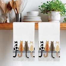 2pcs Minimalist Cute Cat Silhouette Pattern Kitchen Towels, Soft Polyester Material Dish Cloths, Suitable For Kitchen Decor, Cleaning, Holiday Party Decoration, Kitchen & Bathroom Essentials, Home Decor, Housewarming Gift - Multicolor - View 5