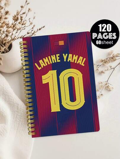 Lamina Yamal #10 足球球衣设计螺旋笔记本 - 5.5x8.3 英寸，120 页，书写流畅，是体育迷、学生和上班族的理想之选。体育迷礼物 | 亮丽封面 | 耐用螺旋装订。足球笔记本、学生记事本、足球礼物、体育纪念品、螺旋装订笔记本、运动美学、球队配色设计、防撕裂内页、坚固封面材质、返校必备
