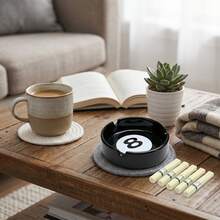 Creative Ceramic Ashtray, Billiard Ball 8 Ball Shaped Ashtray, Unique Personalized Home Office Ceramic Ashtray