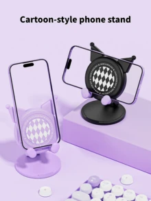 1pc Cute Cartoon Cat Ear Desk Phone Holder, Durable Foldable Ergonomic Desktop Stand, Suitable For Daily Office Use, Multi-Angle Viewing