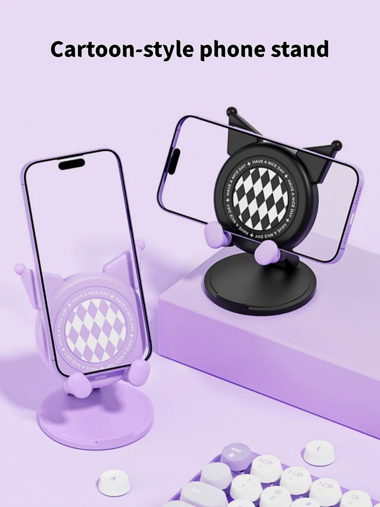 1 Peça Suporte de Telefone de Mesa com Orelhas de Gato Fofo, Suporte de Mesa Dobrável Ergonômico e Durável, Adequado para Uso Diário no Escritório, Visualização Multi-Ângulo - Multicolorido - Visão 1