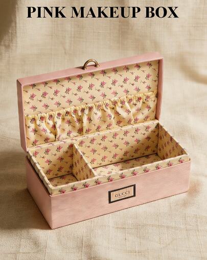 Gucci Large Capacity Pink Floral Jewelry Box, Cosmetic Bag, Vintage Floral Hard Shell Cosmetic Case, Rectangular, High-Value, Elegant Storage Box