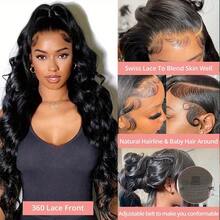 250 Density 360 Lace Front Wigs Human Hair Invisi Strap Body Wave 13x4 13x6 HD Lace Front Wigs Human Hair Pre Plucked Drawstring Wig Human Hair 5x5 6x4 Wear And Go Glueless Human Hair Wigs For Women Brazilian Lace Frontal Wigs Natural Color Unisex Wigs For Women , All Ethnicities, Stylish Hair Replacement | Elegant Updo Wig | Natural Look Wig For Daily Casual, Party Date Decoration Perfect Wig Accessories And Can Also Be Given As A Gift To Family And Friends - Natural Black - 查看 5