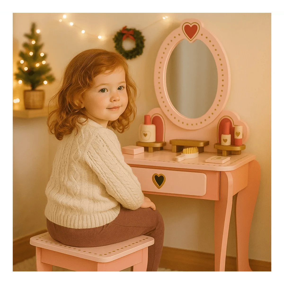 Tocador De Madera Para Niñas Juego De Maquillaje Vanity Set - Blanco - Ver 1