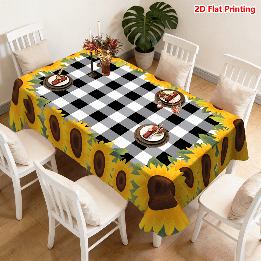 1/20 chiếc khăn trải bàn viền hoa hướng dương họa tiết caro đen trắng, chất liệu polyester, thích hợp sử dụng ngoài trời, dã ngoại, cắm trại, đám cưới, sinh nhật, nhà hàng, trang trí nhà cửa.