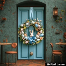 1pc Easter Egg Wreath Door Cover Banner, 100% Polyester Fabric, Multipurpose Indoor/Outdoor Home Decor, Living Room & Front Door Decor, Yard & Garden Entrance Holiday Decoration, No Electricity Required - Blue - View 3