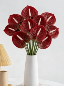 1/3/5/10支人造红色火鹤花（红色），仿真火烈鸟花，适用于婚礼、办公室、派对、酒店、家居桌面装饰、房间装饰、餐桌装饰、家居装饰、桌面装饰、季节性装饰、户外庭院装饰、DIY装饰、房间装饰美学、婚礼装饰、墙面装饰、厨房装饰、情人节礼物人造花束 - 紅綠色 - 查看 7