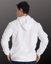Men's Windbreaker Jacket – Plain Casual Autumn/Winter With Drawstring And Zipper Pocket - 白色拉鍊 - 查看 2