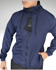 Men's Windbreaker Jacket – Plain Casual Autumn/Winter With Drawstring And Zipper Pocket - 藏蓝色 - 查看 2