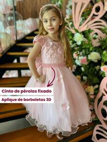 Premium Junior Party Dress For Birthdays, Flower Girl, Bridesmaid, Enchanted Garden Theme, Butterfly Applique, Luxury Colors: Pink, White, Rose, Blue - 淺粉色 - 查看 2