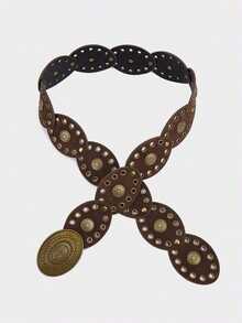 1pc BOHO Punk Style Vintage Mesh Oval Women's Belt, Suitable For Jeans/Dresses, Everyday Wear And Vacation, Plus Size - màu nâu - Xem 5