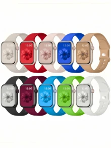 10条装防水柔软硅胶运动表带，兼容 38mm、40mm、41mm、42mm、44mm、45mm、46mm、49mm，男女通用健身配件礼盒套装，适用于 Series 10、SE、9、8、7、6、5、4、3、Ultra。 - 多色4 - 查看 12