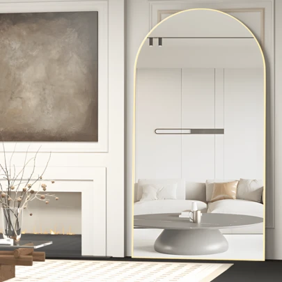 Espejo arqueado de longitud total 198 * 96cm, espejo de aterrizaje, espejo vertical único, espejo de marco de metal ferroso, adecuado para Sala de estar, dormitorio, entrada y baño